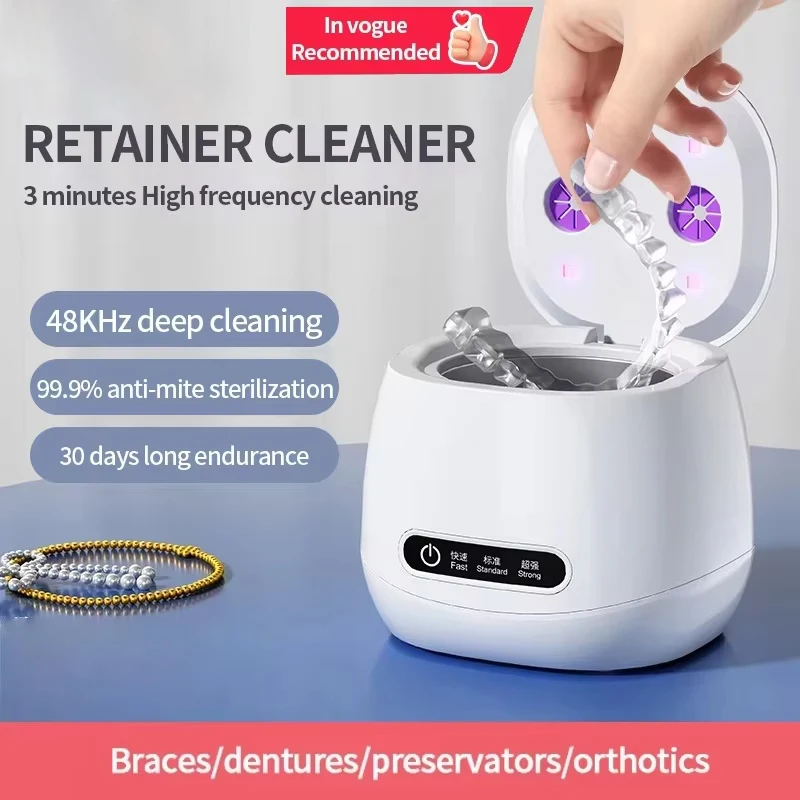 

48KHz Ultrasonic Cleaner 3000mAh UV Sterilization For Dentures Jewelry Glasses 3-mode Timing 360° Deep Cleaning Machine