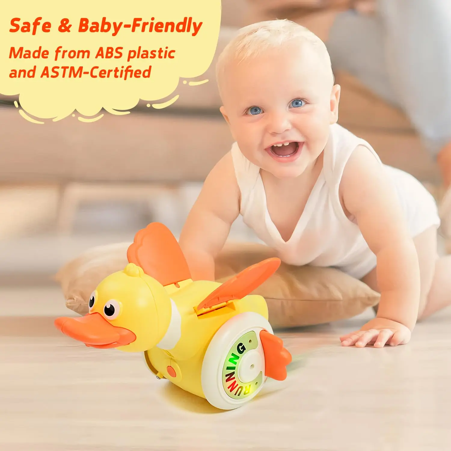 Electric Rotating Foraging Running Duck Crawling Duck Toy Light Up Infant Sensory Runing Dancing Duck Walking Duck Easter Gifts