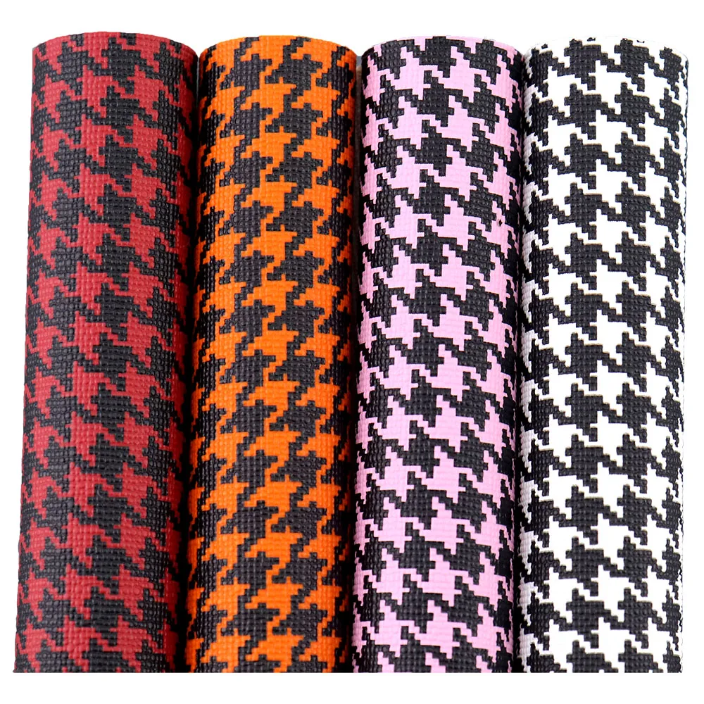 Bird Plaid Artificial Faux Synthetic Leather Fabric For DIY Sawing Accessories Bows PC436