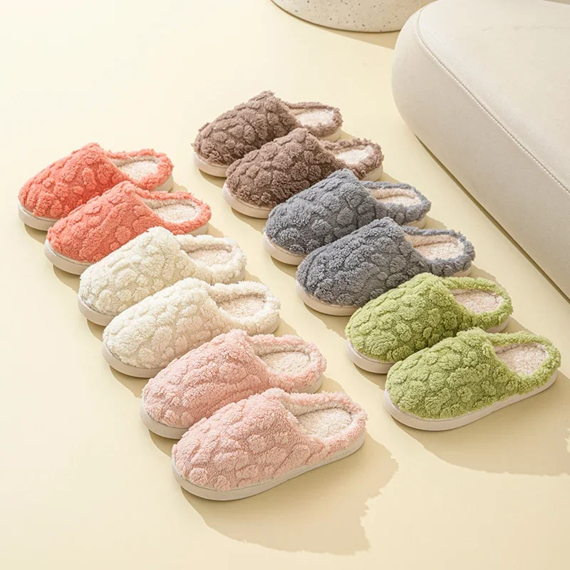 Winter Short Plush Warm Women Cotton Slipper Indoor Home Casual Toe Wrap Comfortable Slides Men Non-slip Autumn Thick Soled Shoe