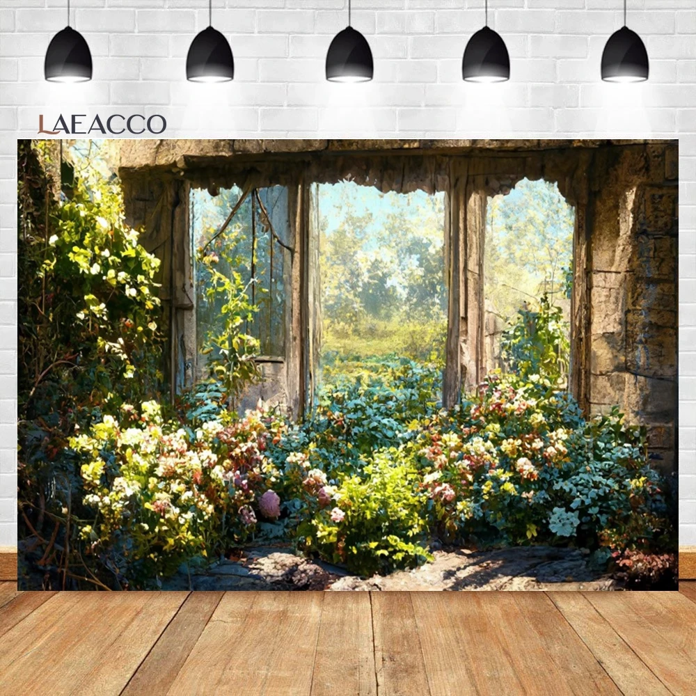 

Laeacco Spring Flower Garden Backdrop Forest Park Stone Colorful Blooming Floral Scenery Wedding Portrait Photography Background