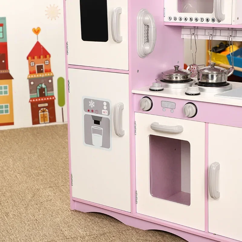 Simulation wooden Large Multifunction Purple kitchen Refrigerator Oven Gas Stove Kitchenware sets play house cooking toy gift