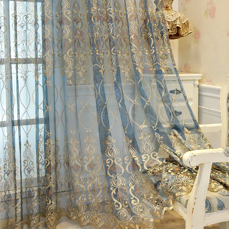 European Embroidered Flowers Tulle Curtains for Living Room Bedroom Balcony Simple Modern Floating Window Floor Semi-shade Yarn