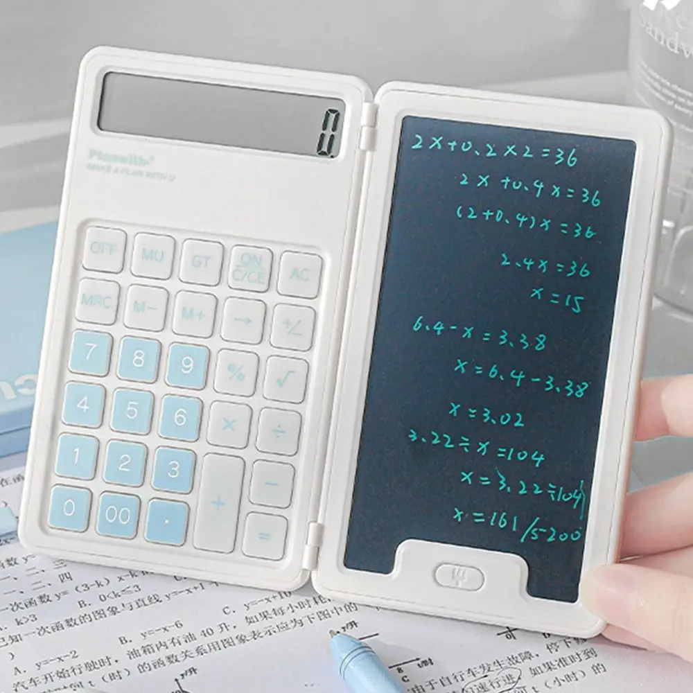 Cute Foldable Calculator Portable LCD Display Mini Finance Calculator LCD Notepad with Writing Board Student Calculator