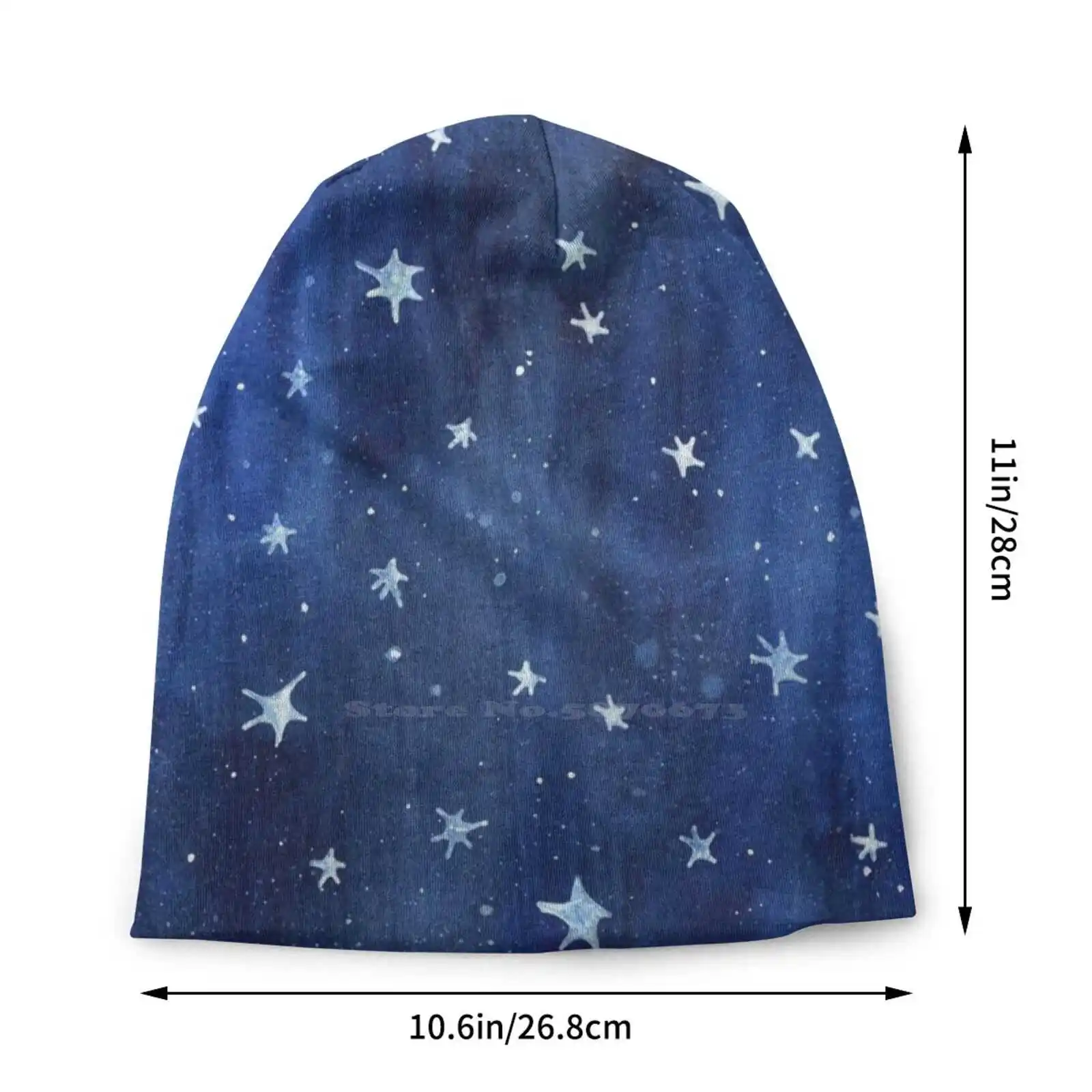 Star Watercolor Illustration Knitted Hat Warm Beanie Outdoor Caps Starry Night Stars Galaxy Night Sky Navy Blue Cosmic