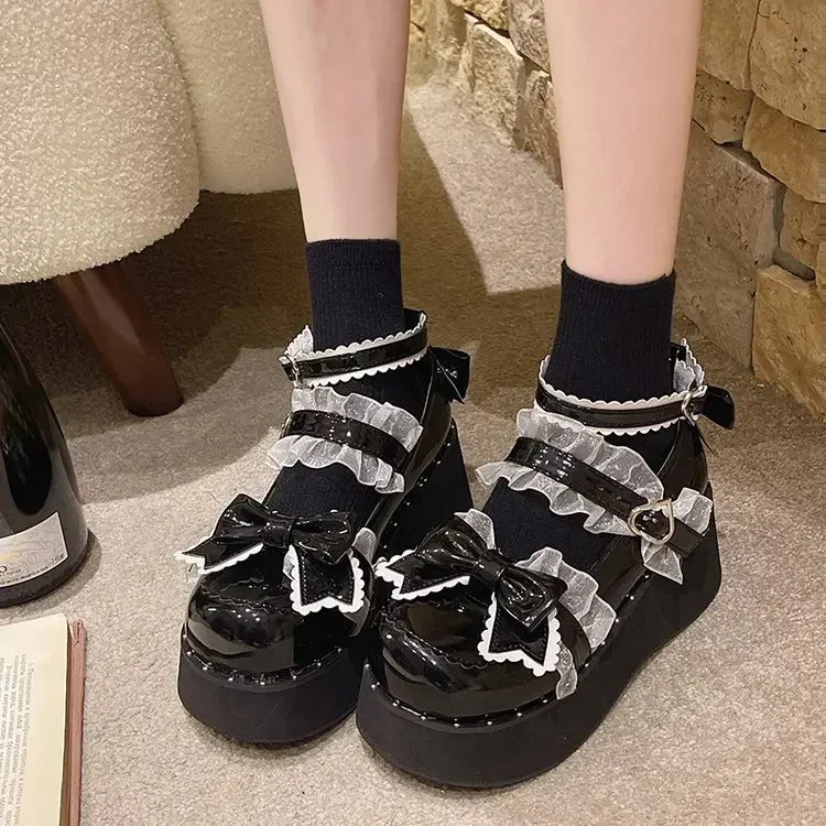 

Japanese Muffin Sweet Cool Small Leather Shoes for Women Spring Everything with Platform Elevation Lolita Jk Thick soled shoes