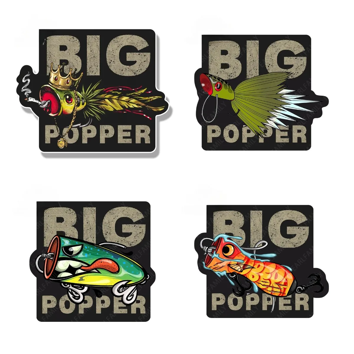 

Classic Design Big Popper Fishing Lures Sticker for Tackle Box Toolbox Boat Decal Cartoon Popper King Car Stickers