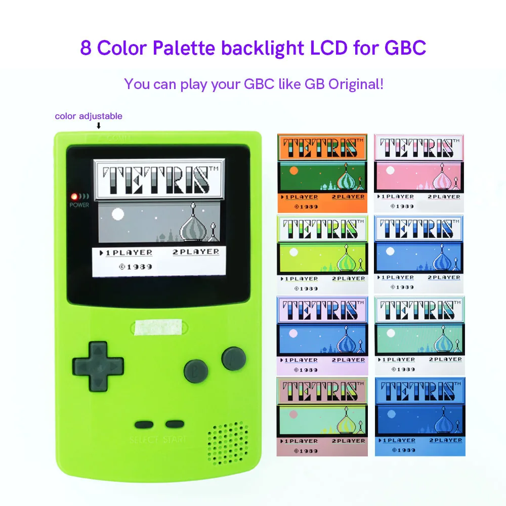 HISPEEDIDO Q5 Screen GBC IPS Backlight LCD Kits 8 Color Retro Pixel Backlight Display With Pre-cut Shell For GameBoy Color