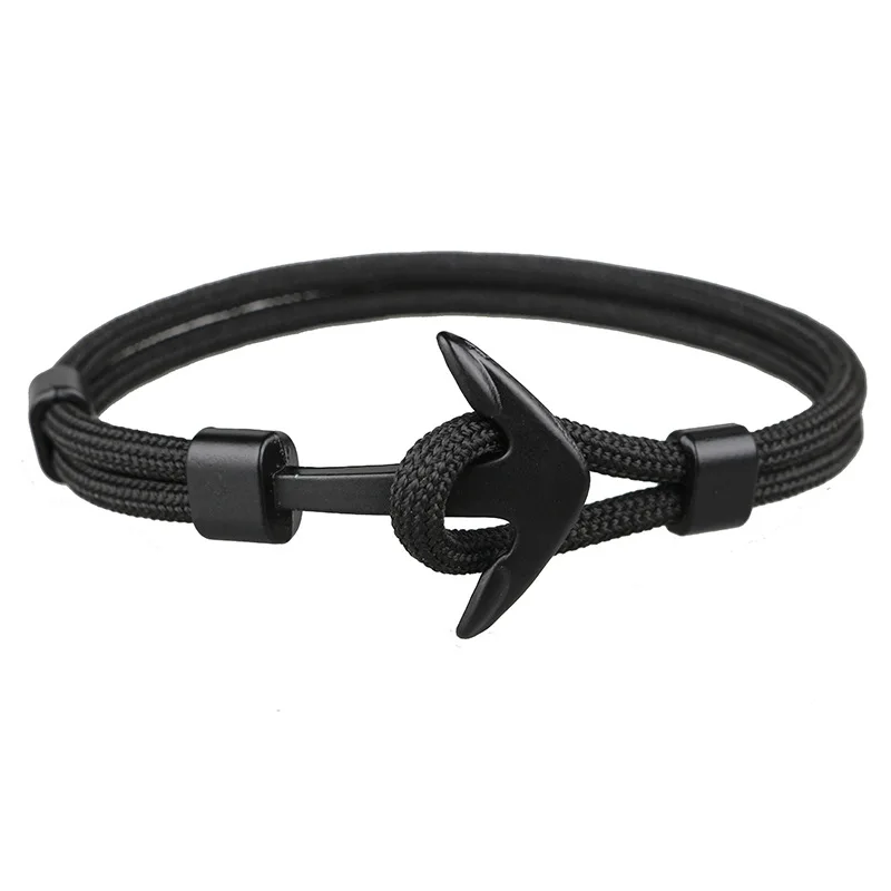 1pcs Fashion Men Black Stainless Steel Survival Anchor Bracelet Outdoor Camping Rescue Emergency Hook Rope Bracelet for Women