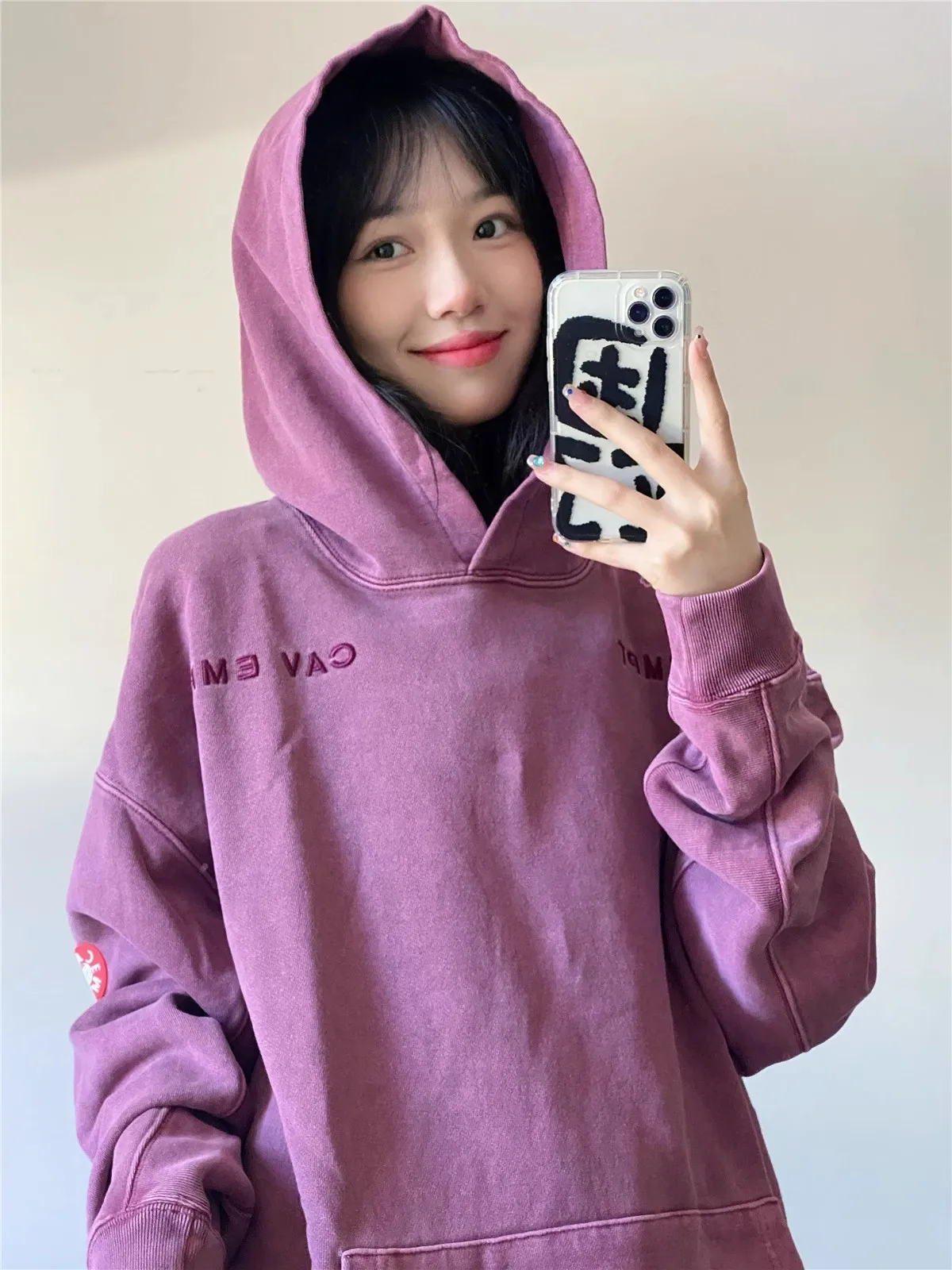 2024 CAVEMPT Heavy duty Batik Purple Washed Outdated Hoodie CE Men and Women Loose Versatile Hoodie Sweatshirt WY1035