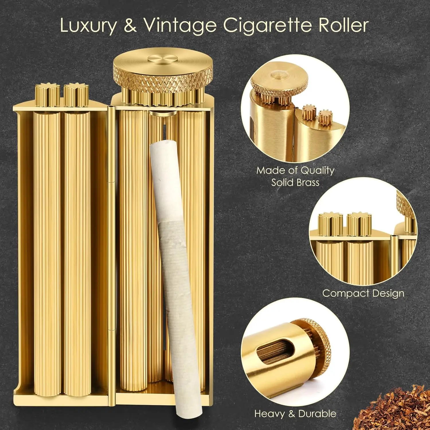 Antique Style Smoking Cigarette Maker Thick Tobacco Rolling Machine Brass Roller Manual Mechanical Feeling Retro 70mm Paper