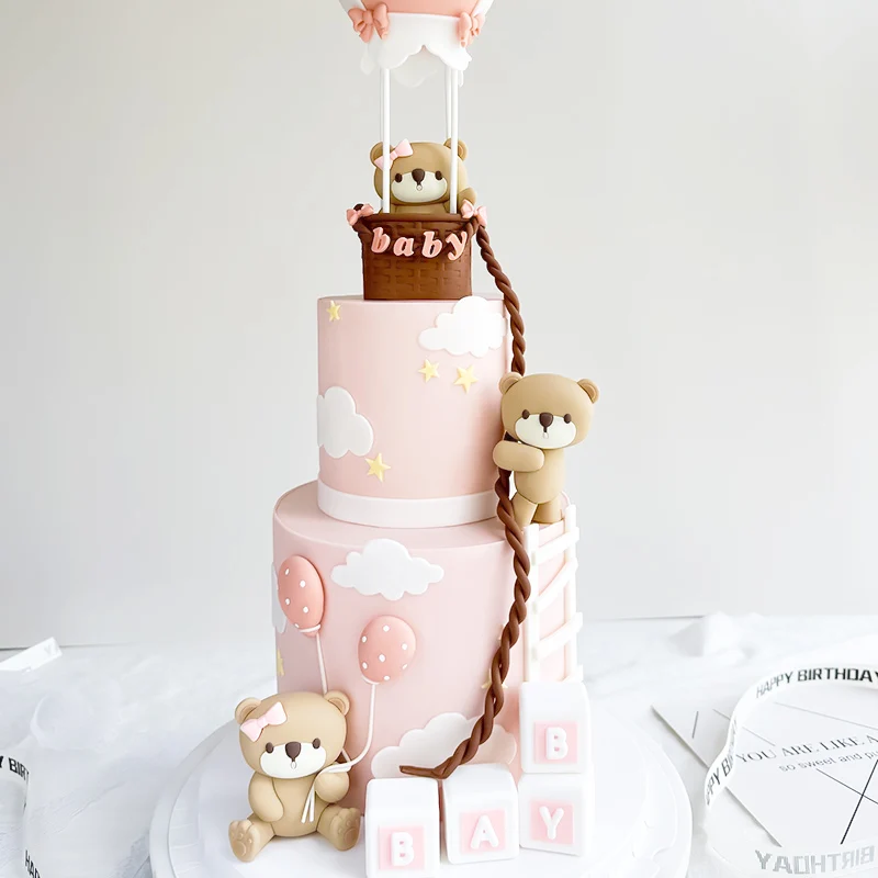 New 3D Pink Blue Bear Cake Topper Cute Mini Bear Doll Cake Decoration Boy Girl Birthday Party Gender Reveal Baby Shower Supplies image 6