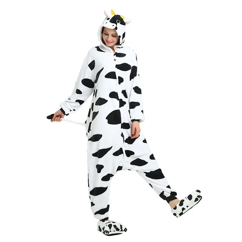 HN8 Kigurumi Mucca Cartoon Pigiama Onesies Per Adulti Donne Uomini Pigiama Animale Natale Halloween Cosplay Costumi Del Partito8...Gf
