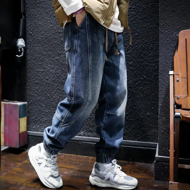 Men Trendy American Vintage Classic Loose Denim Harem Pants Autumn Winter Casual Streetwear Y2K Baggy Jeans Pantalones Hombre