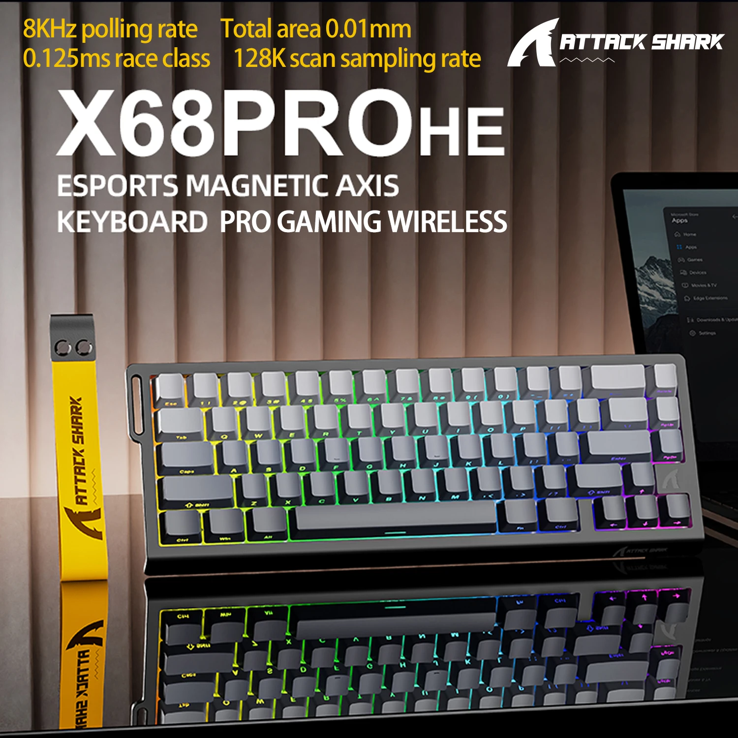 

X68PRO ATTACK SHARK Беспроводная клавиатура с магнитным переключателем для профессиональных игр, проводная быстродействующая триггерная клавиатура 0,01 мм, 8000 Гц, SOCD/Rs, скорость 0,125 мс, 128 К