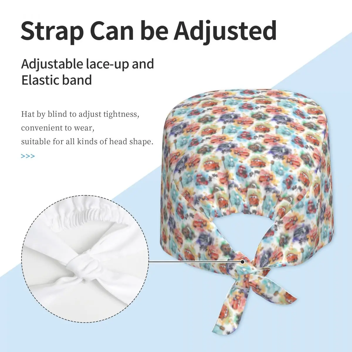 Custom Adjustable Cartoon 95 Racing Cars Kingdom Animation Pattern Working Hat  Scrub Caps Scrub Nursing Doctor Surgeon Cap e