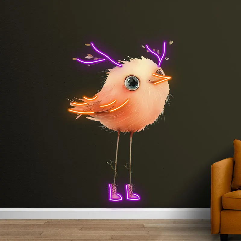 Adorable Neon Bird LED Light, Cute & Whimsical Animal-Themed Wall Art for Kids Room & Nursery, Vibrant Design with Fun Details