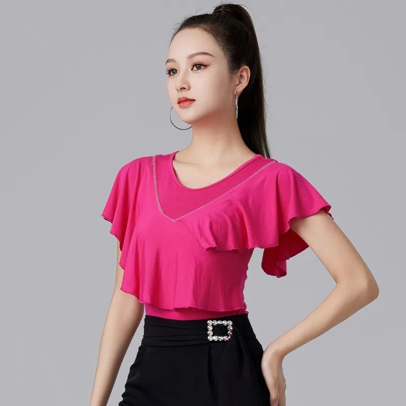 

customized Latin dance top female adult modern dance practice clothes ruffle edge dance suit rhinestone ballroom dress standard