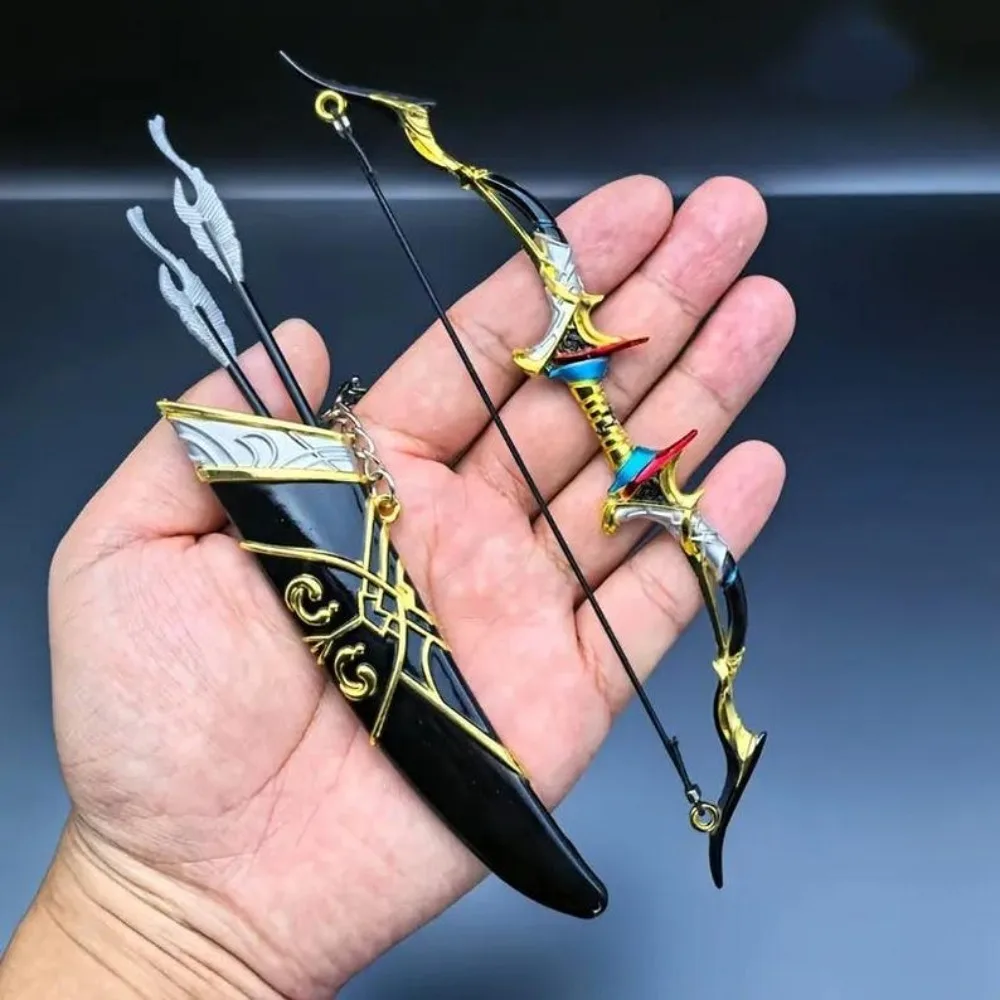 Mini Archery Bow Set Hunting Bow Model Metal Material Miniature Sports Toy Desktop Decoration Keychain for Adults Kids