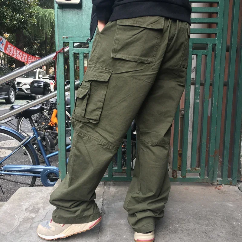 Multi-pocket Cargo Pants Fat Man Seasons Plus Size 4XL Fashion Elastic Waist Casual Trousers Male Clothing