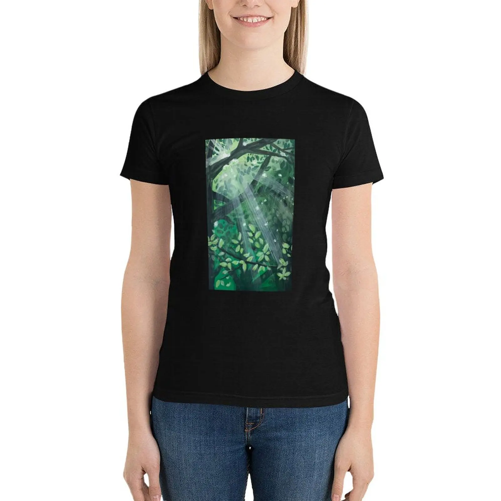 Sunlight in the Forest Gouache T-Shirt tops summer tops plus size tops tees T-shirts for Women