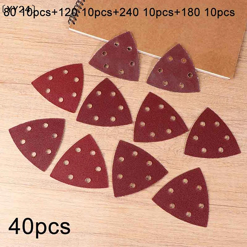

らyarYY24...”40 шт. Треугольные шлифовальные подушечки, 6 отверстий, шлифовальная машина для деталей, наждачная бумага, зернистость 80 + 120 + 180 + 240, идеально подходит для шлифовальных машин Delta/много захвата
