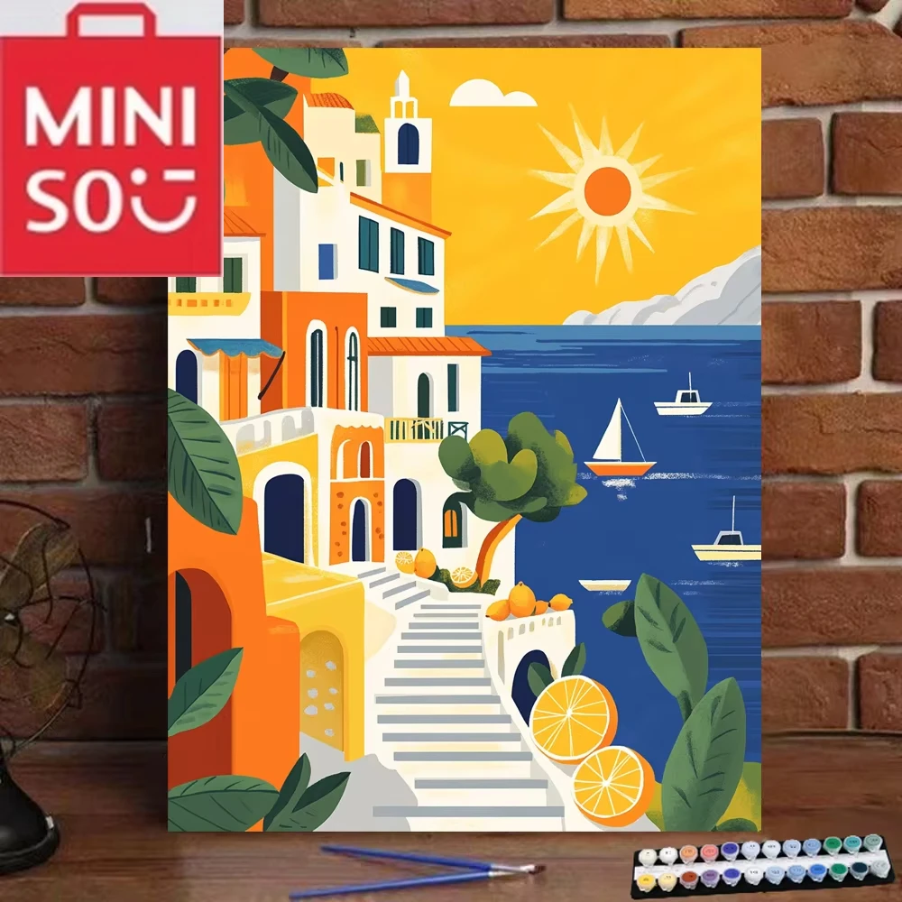 MINISO DIY pintura al óleo por números una casa infantil y divertida decoración artística de pared regalos Frameelss