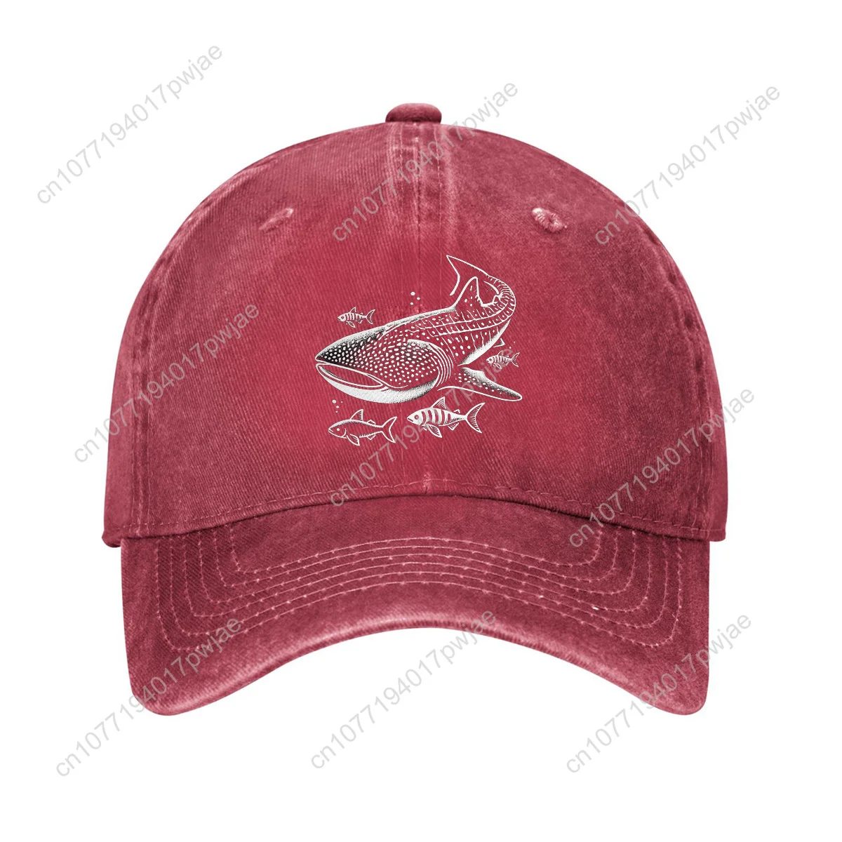 [Whale shark] Men's & Women's Whale Shark Print Adjustable Snapback Cap - Lightweight Washed Denim-like Black/Dark Grey -like Te