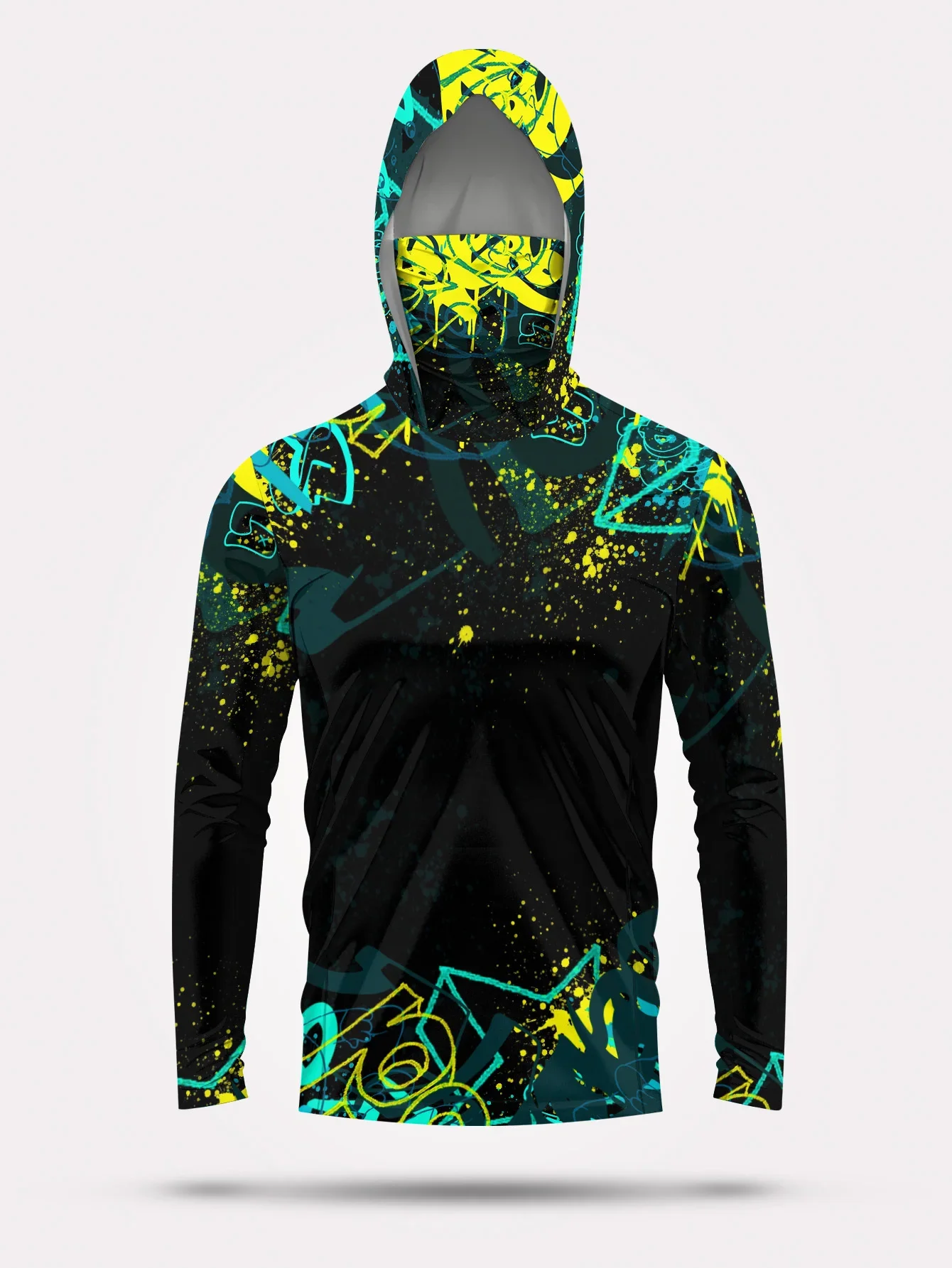 Men UPF50+ Fishing Hoodie With Face Mask Graffiti Print Long Sleeve Quick Dry Sun Protection Outdoor Fishing Shirts Tops view 4