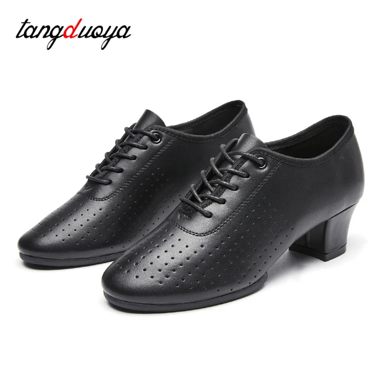 Sapatos de Dança Latina de Couro Genuíno para Mulheres, Saltos Quadrados, Saltos Modernos de Salão, 3.5 5cm