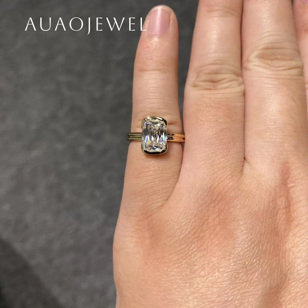 

AUAOJEWEL 5X9Mm Cushion Cut Moissanite Diamond Ring With Certificate Bezel Setting 925 Silver 18K 9K Real Gold Jewelry Gifts