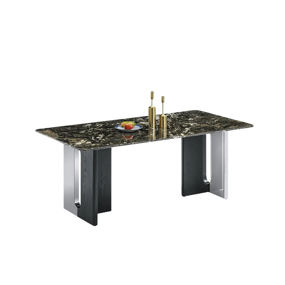 

Big flower green natural luxury stone dining table high-end marble Italian light luxury high-end rectangular household dining