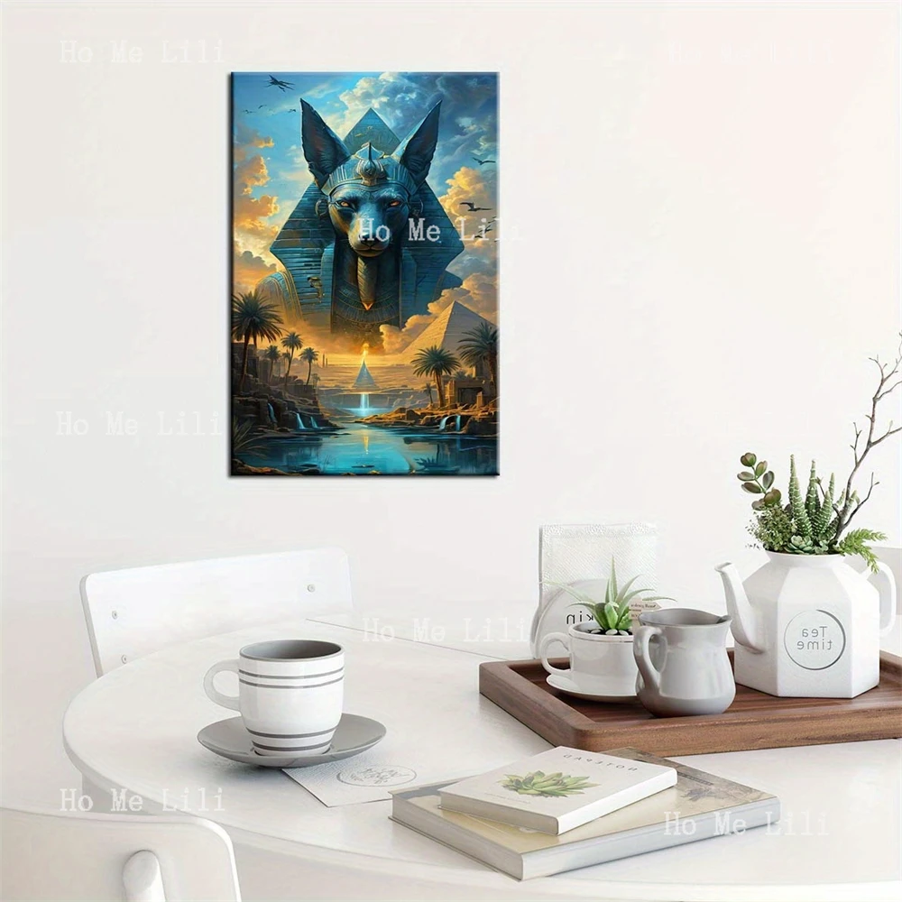 Anubis Pyramid Egyptian Sphinx Ancient Pharaoh Canvas Wall Art For Bedroom Living Room Home Office Decor