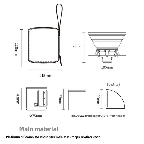आउटडोर कैम्पिंग के लिए पोर्टेबल पोर-ओवर कॉफ़ी किट, सिलिकॉन ड्रिपर, कॉफ़ी कनस्तर और फ़ोल्डेबल हैंडल कप शामिल हैं 10 best sales कॉफी किट - №8