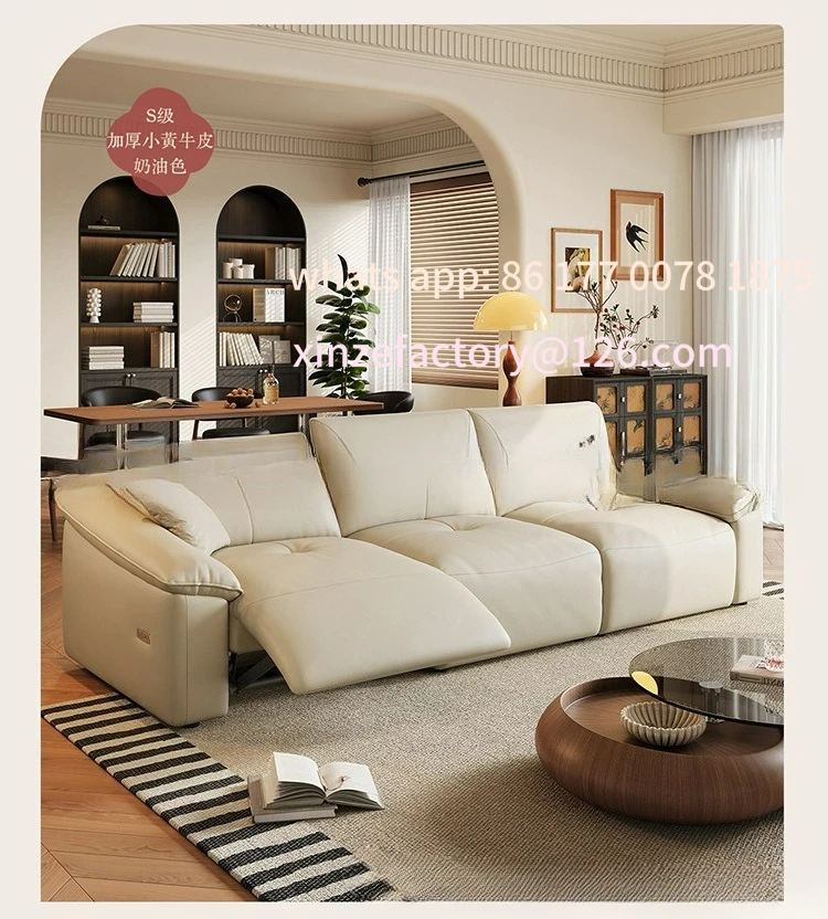 Customizable Leather First Layer Cowhide Electric Function Sofa Three or Four People Small Apartment Living Room