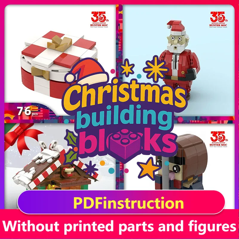 2025 Casa de tijolos com motor de trem de Natal, presentes de Papai Noel e bola de neve, blocos de construção de deleite