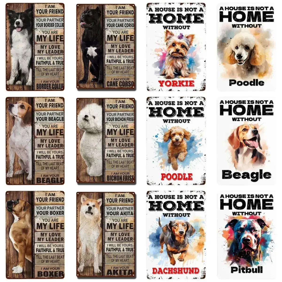 Retro Pitbull Metal Tin Signs Retro Beagle Sign A House Is Not A Home Without Poodle Garden Sign for Home Bar Decor 8X12 Inch