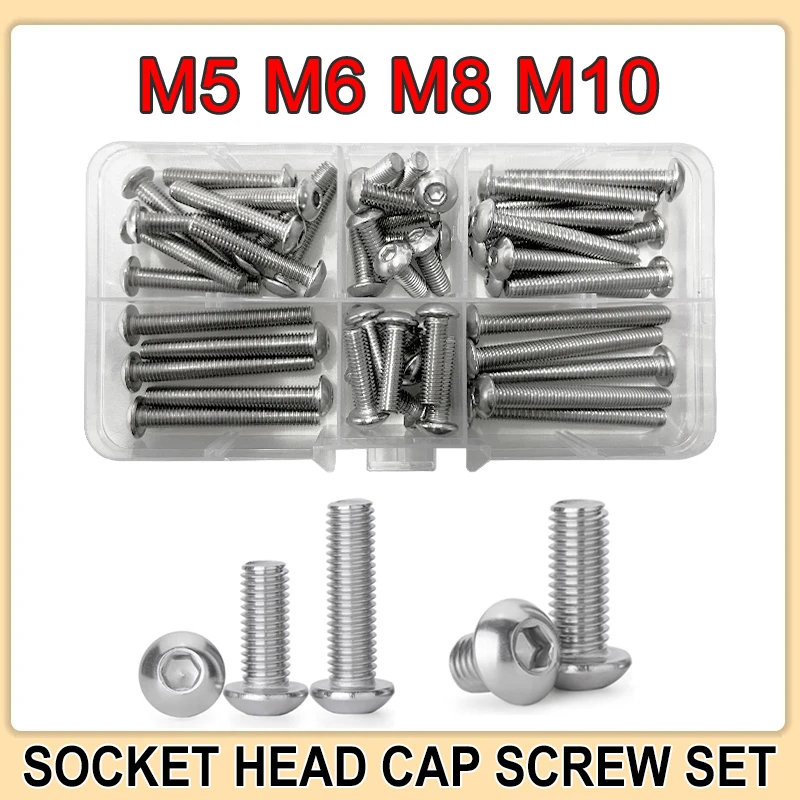 

M5 M6 M8 M10 304 Stainless Steel Hex Socket Screw Hexagon Button Cap Head Bolt Set Thread Metric Machine Bolt Assortment Kit