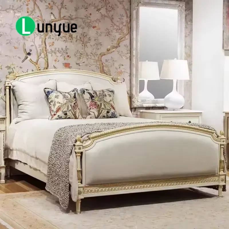 European Solid Wood Royal Bed French Luxury Gold Foil Hand Carved Large Double Bedroom Furniture Factory Direct Sales