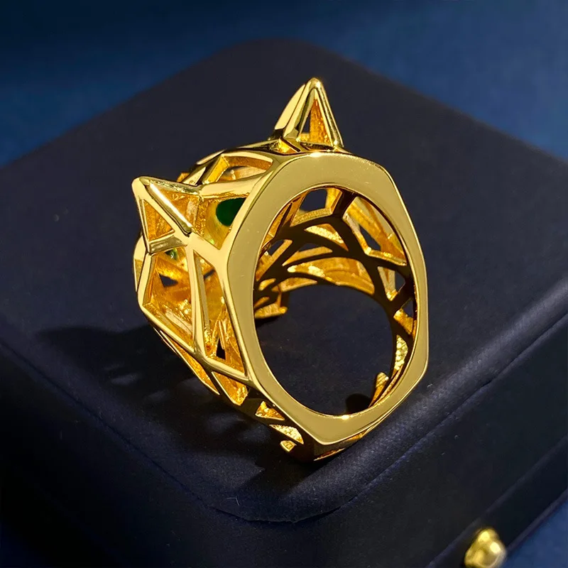 High Quality New Style Green Crystal Eyes Leopard 18K Gold Color Plated Rings For Women Fashion Jewelry LR049