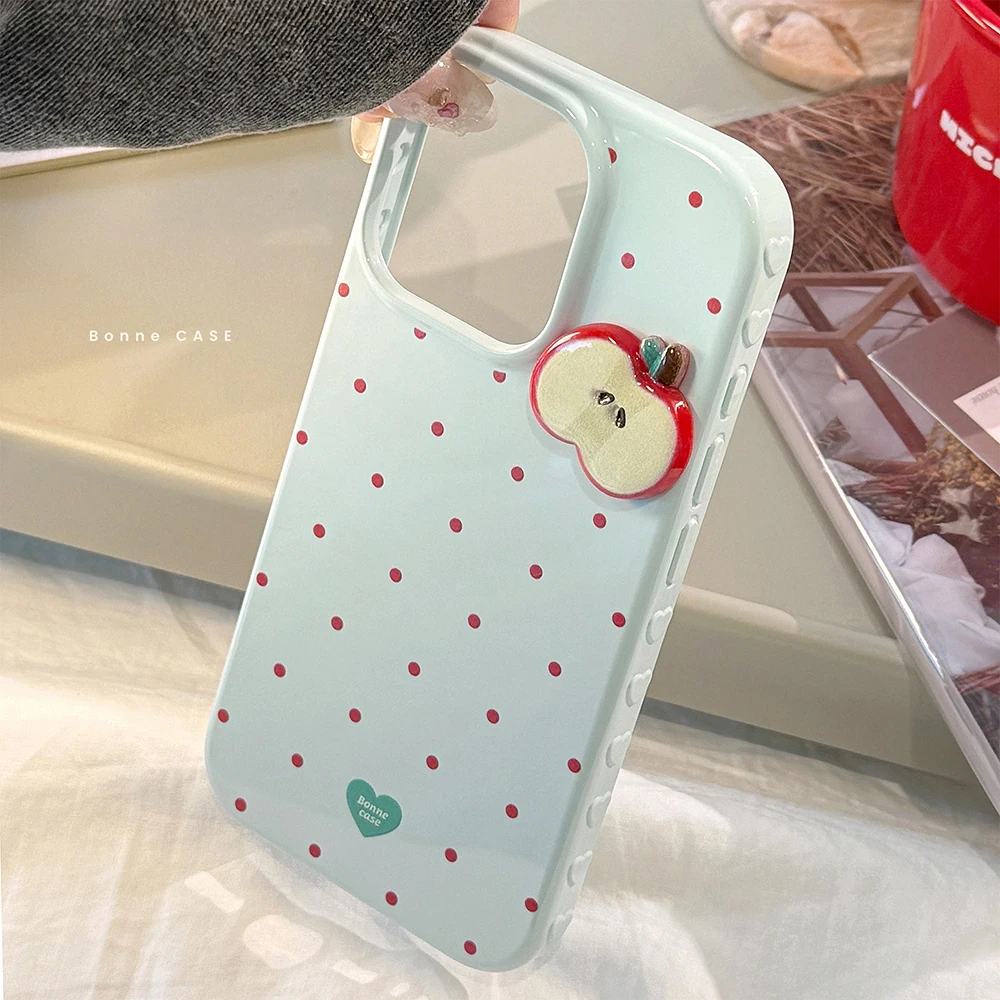 الكورية الأحمر منقطة لطيف ثلاثية الأبعاد شرائح أبل جراب هاتف آيفون 13 14 16 15 17 برو ماكس للصدمات واقية لينة غطاء