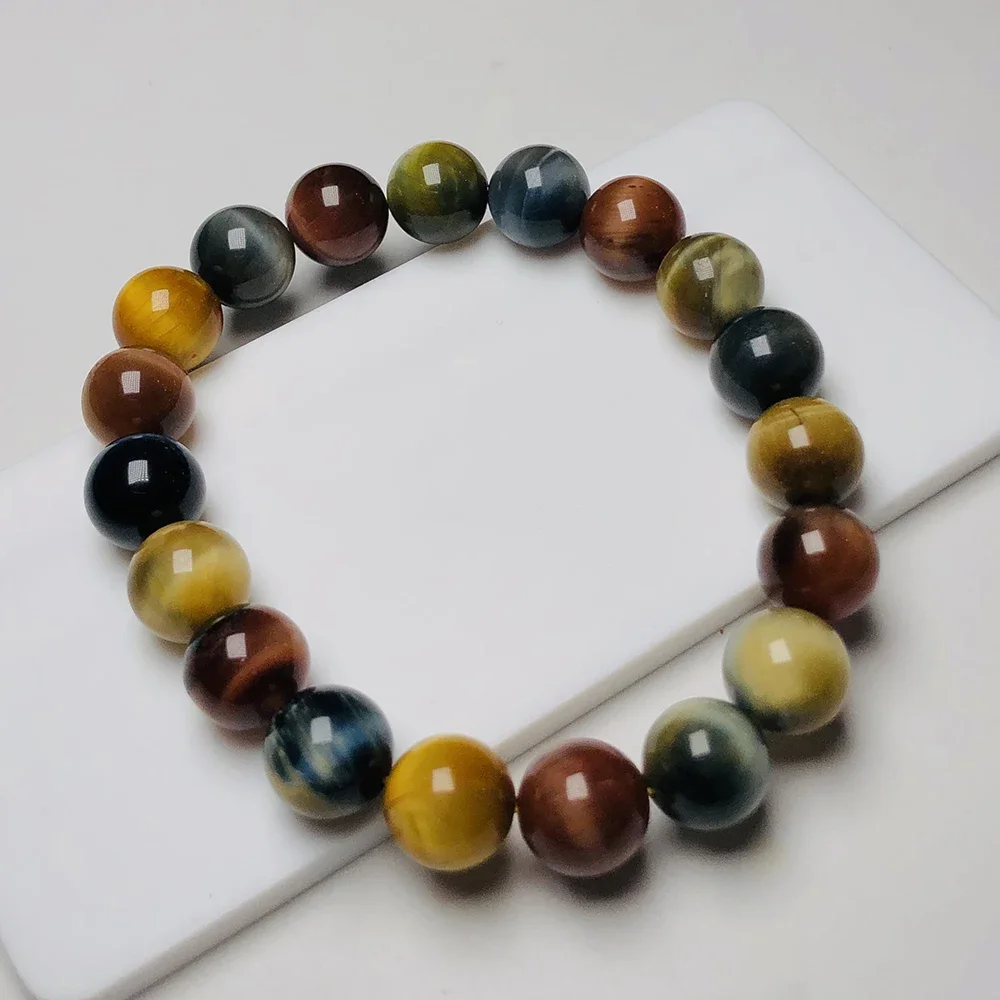 Exquisita pulsera de cuentas de piedras preciosas de ojo de tigre natural, regalo de joyería reflexivo, 10mm