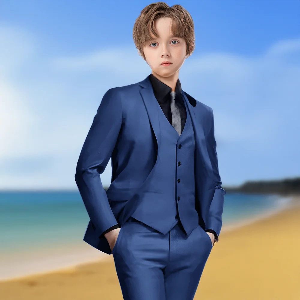 بدلة رسمية للأولاد مكونة من 3 قطع سترة رمادية داكنة وسراويل سترة لحفلات الزفاف للأطفال فستان سهرة للحفلات سترة مخصصة للأولاد