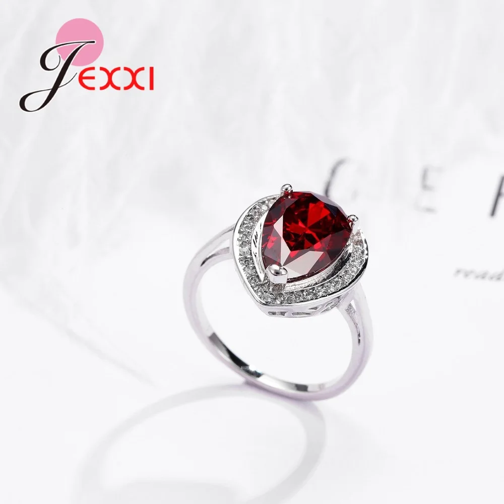 Shiny 2 Color WaterDrop Shaped Crystal Rings For Women Wedding Nice Accessories 925 Sterling Silver Ring Female Jewelery