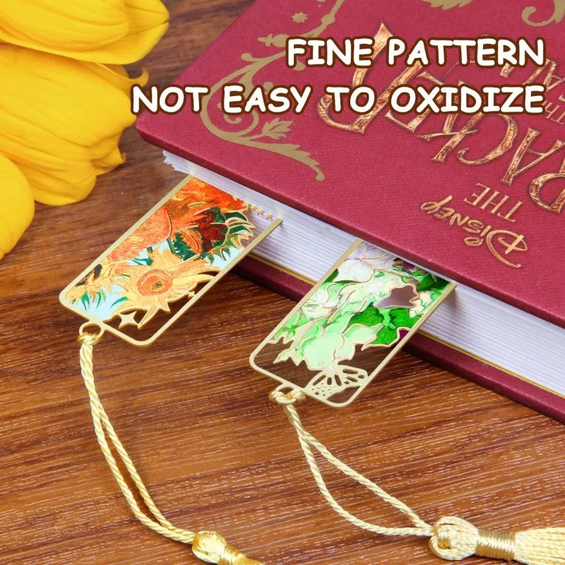 タッセル付きメタルブックマーク4個、ゴッホテーマのブックマーカー、本愛好家へのギフト