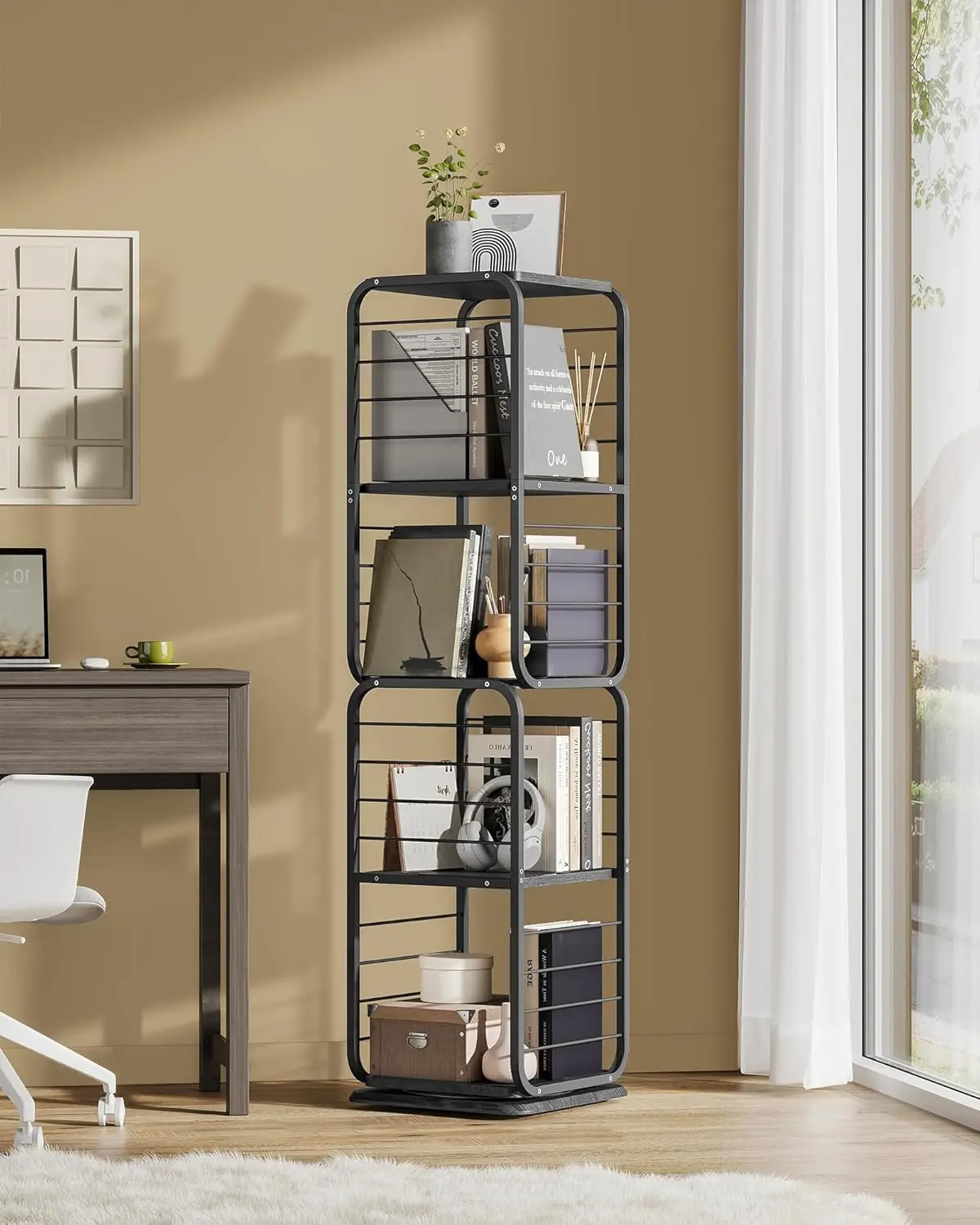 4-level bookshelf rotating bookend shelf