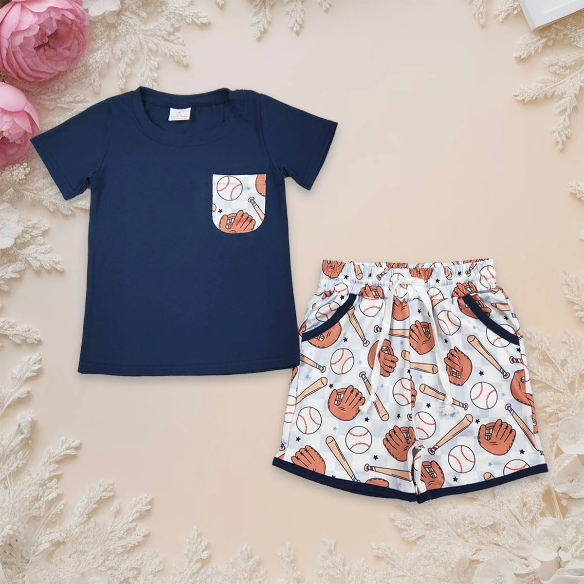 

Baby Boy Fashion Clothes Set Short Sleeve Blue Pockets Shirts Top Baseballs Shorts Cozy Toddler Outfits Comfortable Clothing