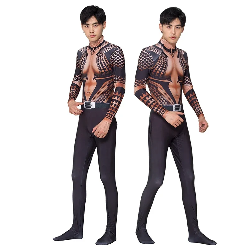 Aquaman and the Lost Kingdom Cosplay Costume Polyester Arthur Curry Zentai Party Jumpsuit Tail Halloween Costume Asian Size