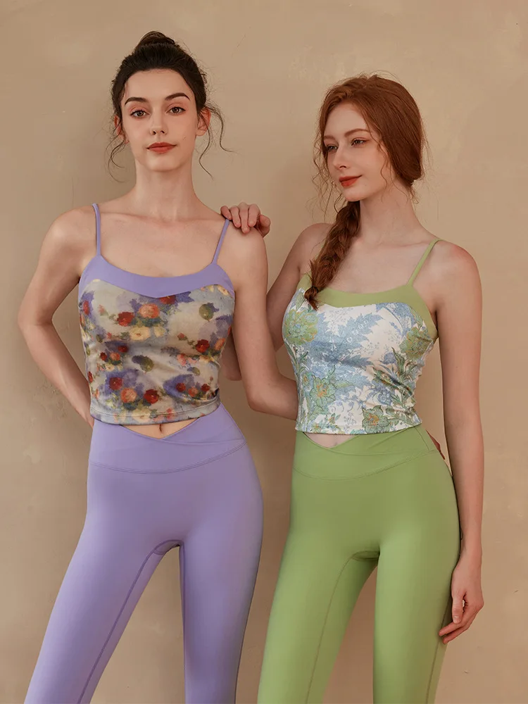 

Высокопрочные женские спортивные топы с принтом и защитными вставками для груди, эластичное нижнее белье для бега на открытом воздухе, фитнеса и тренировок в спортзале