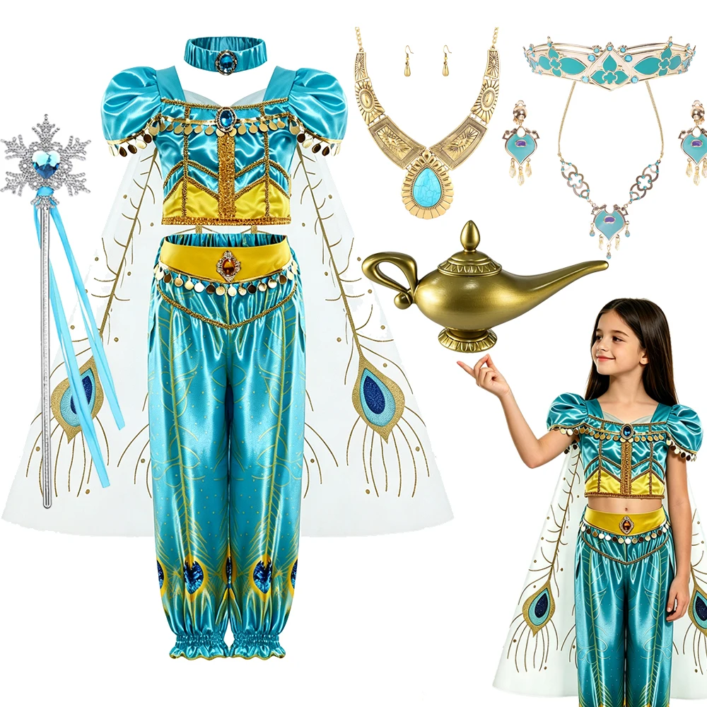 Mädchen Jasmin Kostüm Arabische Prinzessin Kleid Kinder Geburtstag Party Weihnachten Faschingskostüm Baby Jasmin Cosplay Kleidung – Detail 2